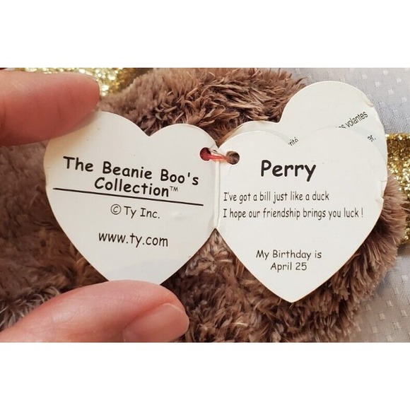 2018 TY Beanie Boos 100% TYSILK Perry Platypus Gold Glitter Beek & Feet with Tag - Picture 10 of 13